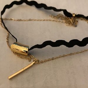 Black choker with gold drop chain duo